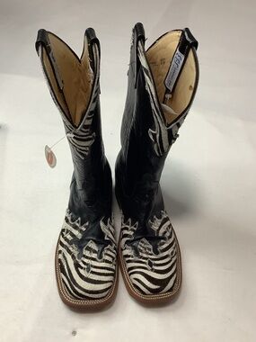 Anderson Bean Black with Zebra Trim Leather Cowboy Boot Men’s Sz 6/Women’s Sz 8
